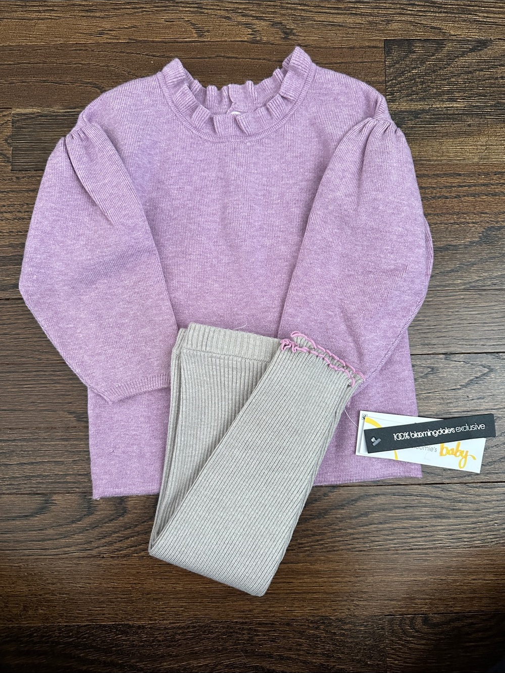 Toddler Girls' Purple Ruffled Neck Sweater Top and bottom set